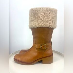 COACH Parka Shearling Leather Lug‎ Sole Boots Tan 9.5 B